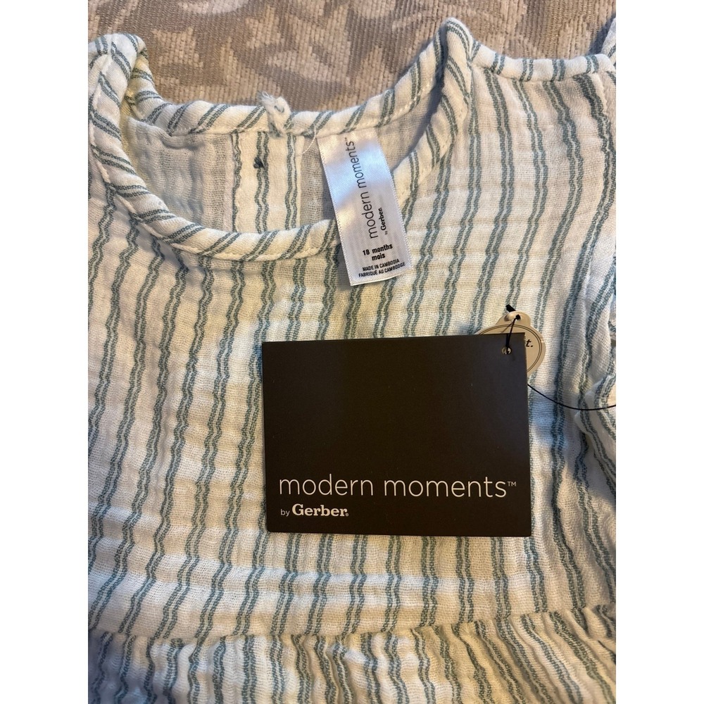 Modern Moments by Gerber Baby Girl Blue Striped Cotton Flutter Dress 18M (B1) - Picture 4 of 10